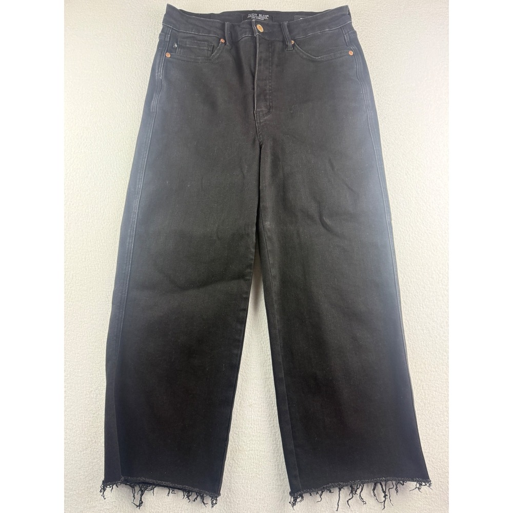 Judy Blue Black Wide Crop High Rise Raw Hem Jeans JB88710 Womens 11/30